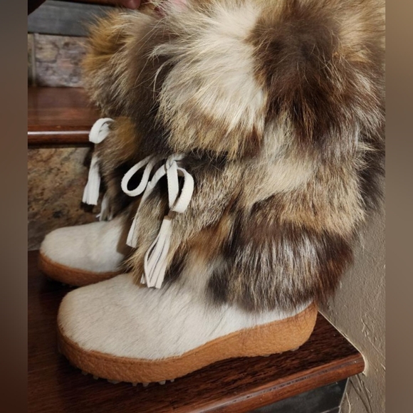 Oscar de la Renta Fox Fur Volpe Bianco Iceburg Chiaro Cream & Brown Boots - 40 - Picture 5 of 10